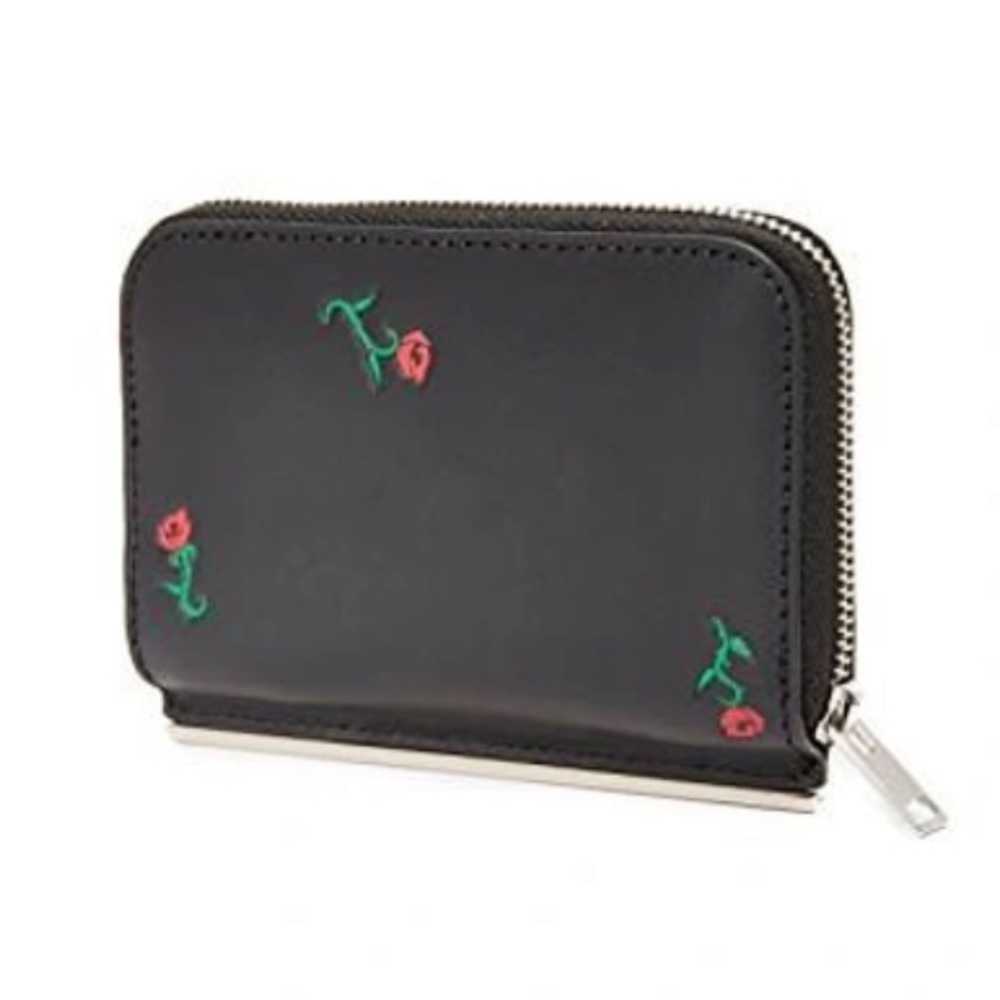 Alexander Wang Black with Rose Bud Dime Mini Compact Bar Wallet  NWT